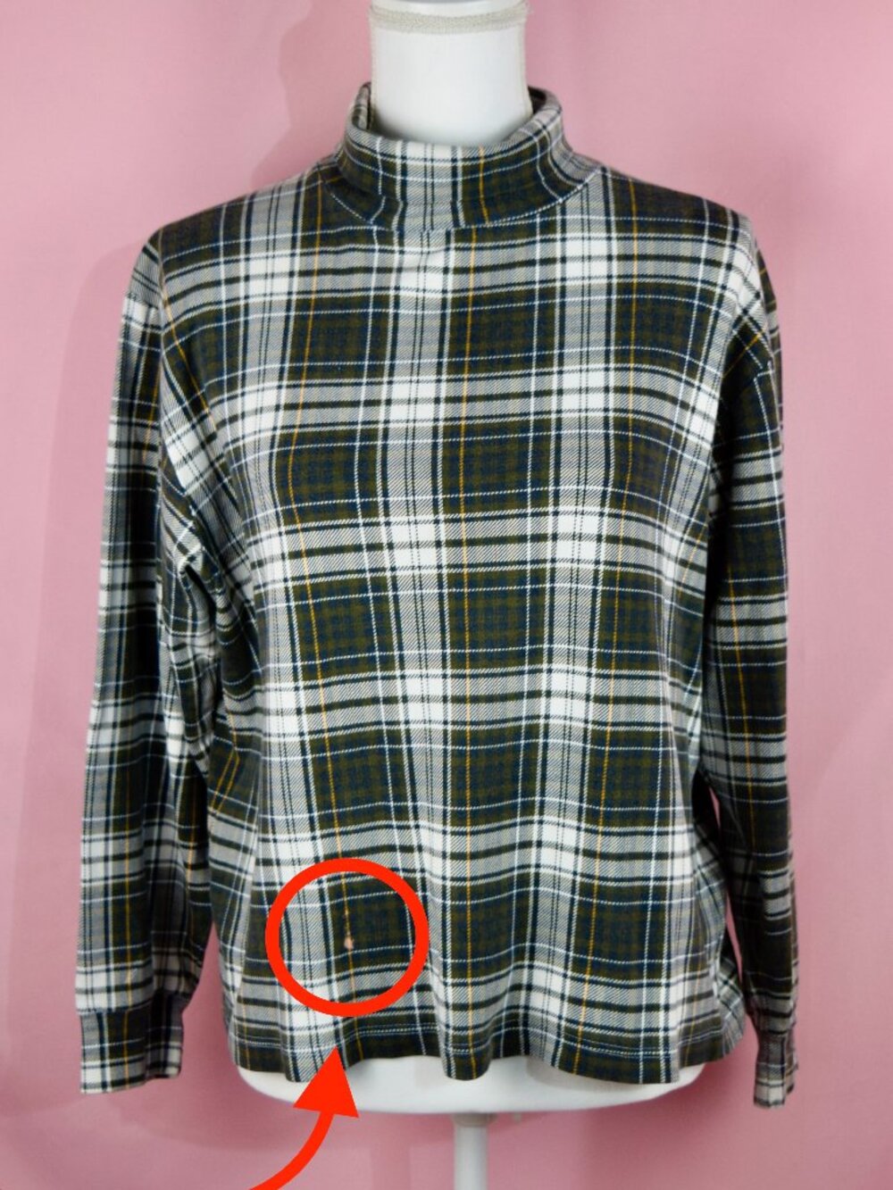 *Flawed* Westbound Green Plaid Turtleneck Long Sleeve Top | Size L